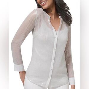 White House Black Market Sheer Button-Up Sequin Blouse